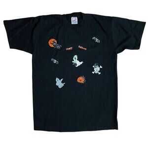 Vintage 80s 90s Happy Halloween Black Shirt Medium